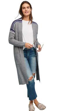 Heartloom Cardigan Sweater Small Sporty Longline Striped Cozy Knit Staple Gray